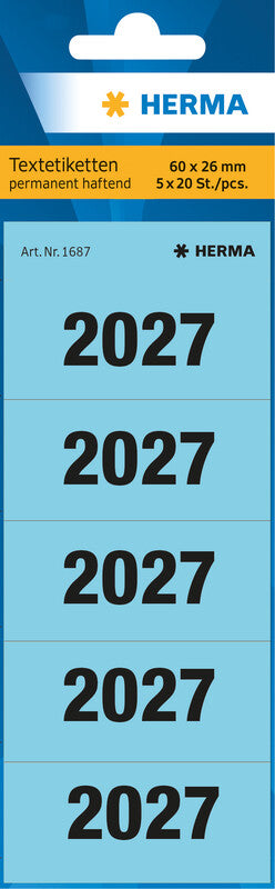 HERMA Schuletiketten – Motiv 2027 – 60×26 mm, 100 Stk, 20 Bogen, Papier, permanent haftend
