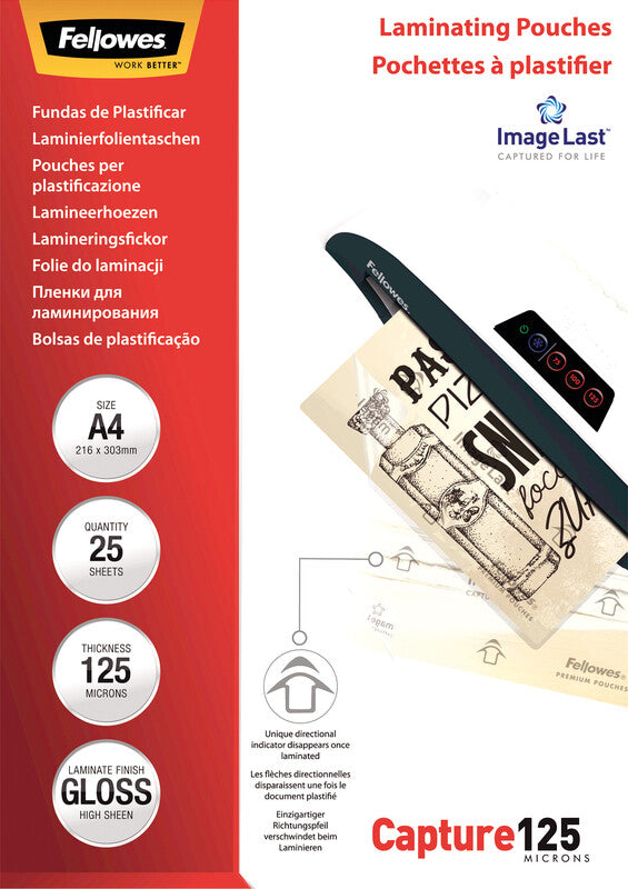 Fellowes Laminierfolien A4 – 125 µm, glänzend, 25 Stück