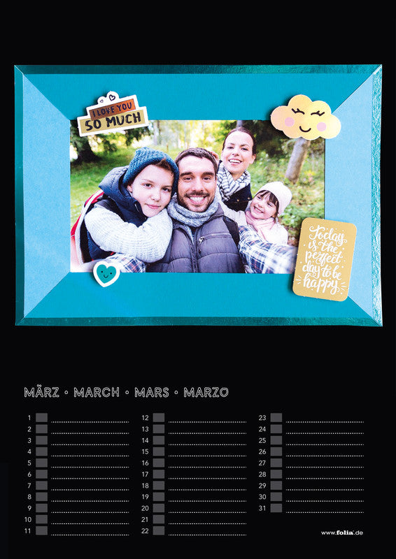 Folia Bastel-Dauerkalender – 21 × 29,7 cm – mit Tagesfeldern, mit Aufhänger