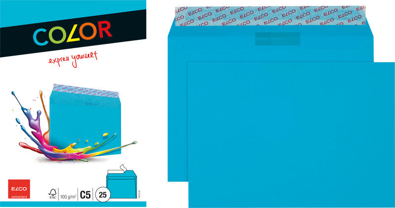 Elco Couvert C5, ohne Fenster, selbstklebend, blau, 100 g/m² – 25 Stk.