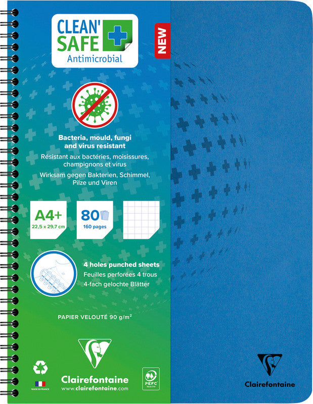 Clairefontaine Collegeblock, Spiralbindung, 80 Blatt, 4-fach gelocht, perforiert, 90 g/m² – Blau