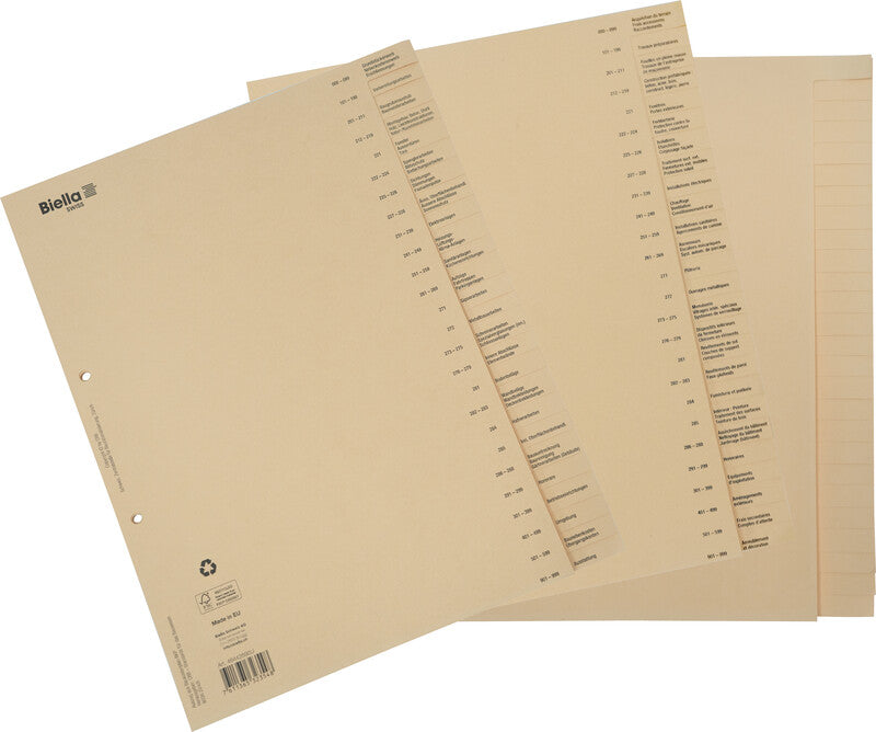 Biella Register – A4, 26-teilig, Papier, braun, vorgedruckt, 2-fach gelocht, 50 Tarifposten