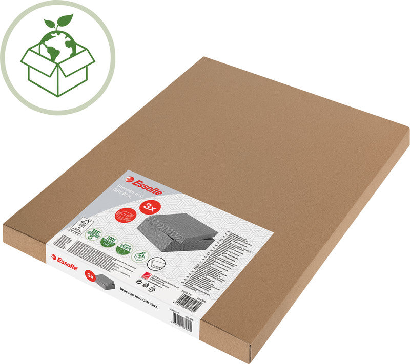 Esselte Cube Archivschachtel A4 – mit Griffloch, 320 × 315 × 365 mm, Grau, Karton, 3er Pack