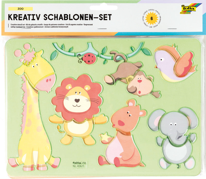 Folia Schablonen-Set – Zoo, Kunststoff, Grün, Set, 6-teilig, zum Basteln