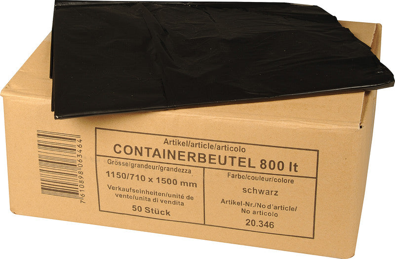 Containerbeutel – 800 l, PE, schwarz, 21 µm, 1'150 × 1'500 × 710 mm, 50 Stk