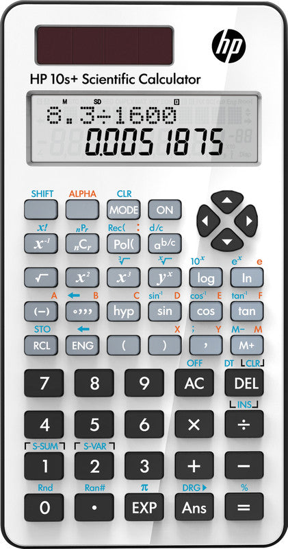 HP Taschenrechner 10s+ – 12-stellig, 2-zeiliges LCD, Trigonometrie/Statistik, Solar + Batterie