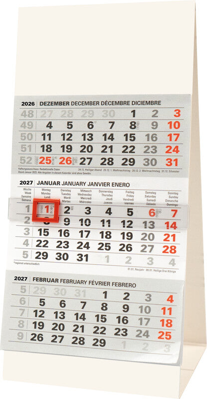 Biella Kalender-Einlage – 3 Monate/1 Seite, 9,5 × 19,8 cm, 2027