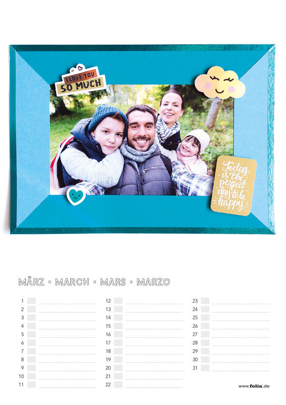 Folia Bastel-Dauerkalender immerwährend – 21 × 29,7 cm – d/f/gb – mit Tagesfeldern, mit Aufhänger