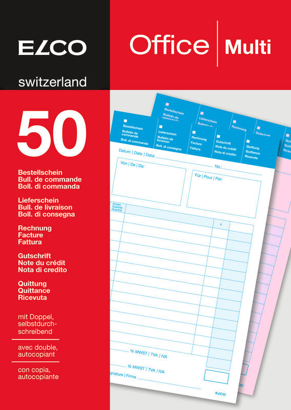 Elco Durchschreibeblock – mehrsprachig, 50 Blatt, A5
