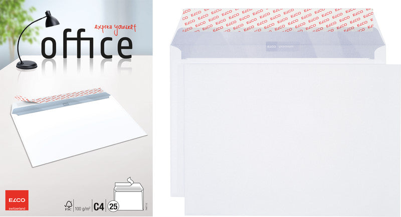Elco Couvert B4, ohne Fenster, selbstklebend, hochweiss, 120 g/m², mit Innendruck – 10 Stk.