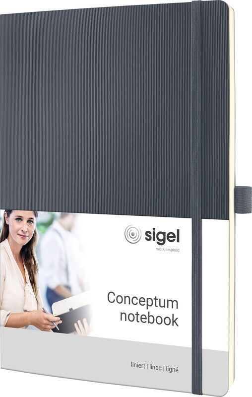Sigel Notizbuch Conceptum, liniert, Fadenheftung, Softcover, 194 Seiten, 80 g/m² – Softwave, dunkelgrau