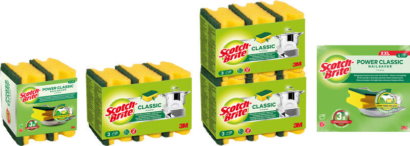 3M Schwamm Classic – Kunststoff, 9 × 4,5 × 7 cm, gelb, für Metallbehälter, Pfannen, Gartengeräte, 6 Stk.