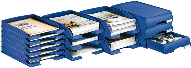 Leitz Briefkorb – mit Griffausschnitt, mit Beschriftungsfeld, matt, blau, B 255 × H 35 × T 357 mm, Serie Slim