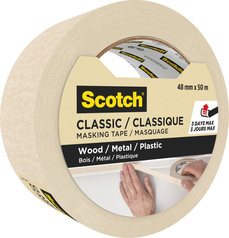 Scotch Krepp-Abdeckband – 48 mm × 50 m, beige, für den Innenbereich und raue, unempfindliche Oberflächen