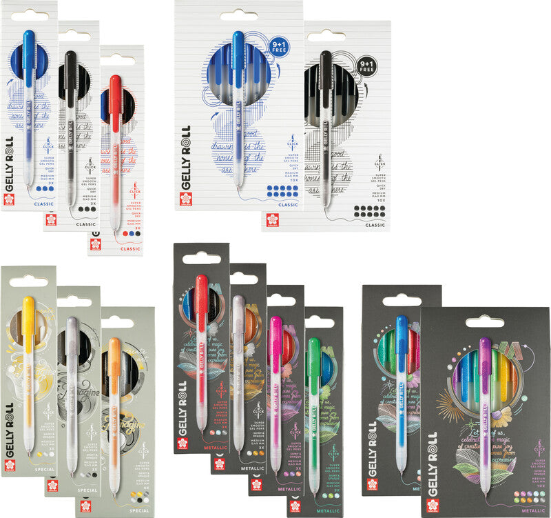Sakura Gelly Clicker Gelschreiber 3er Set – 3 Farben, 0,45 mm, schnelltrocknend, Druckmechanik