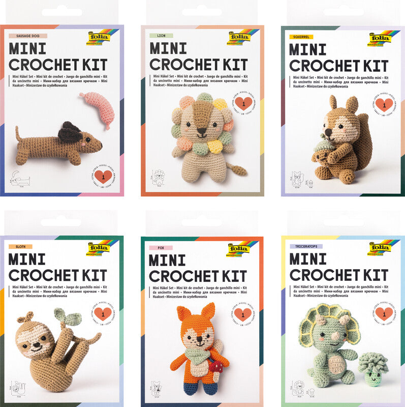 Folia Mini-Häkel-Set Tiere – 10,0 cm×14,0 cm, Mehrfarbig