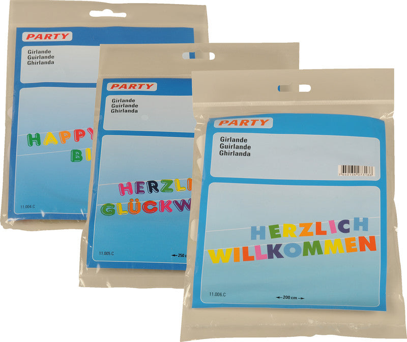 Party Girlande aus Karton, mehrfarbig, Motiv Herzlichen Glückwunsch, 2500 mm
