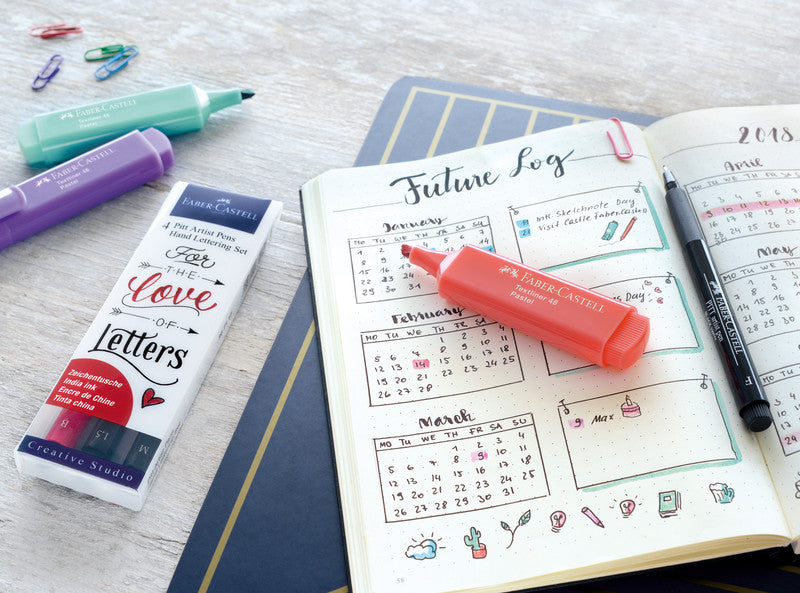 Faber-Castell Tuschestift Pitt Artist Pen Lettering, Strichbreite 0,3–1,5 mm, wasserfest, 4 Stk.