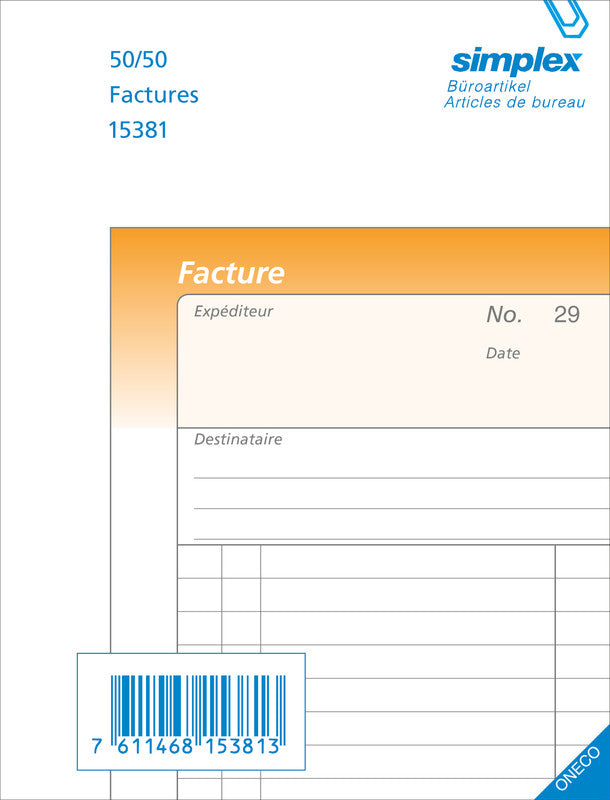 Simplex Formularblock – Rechnungen, Französisch, 50 Blatt, A4