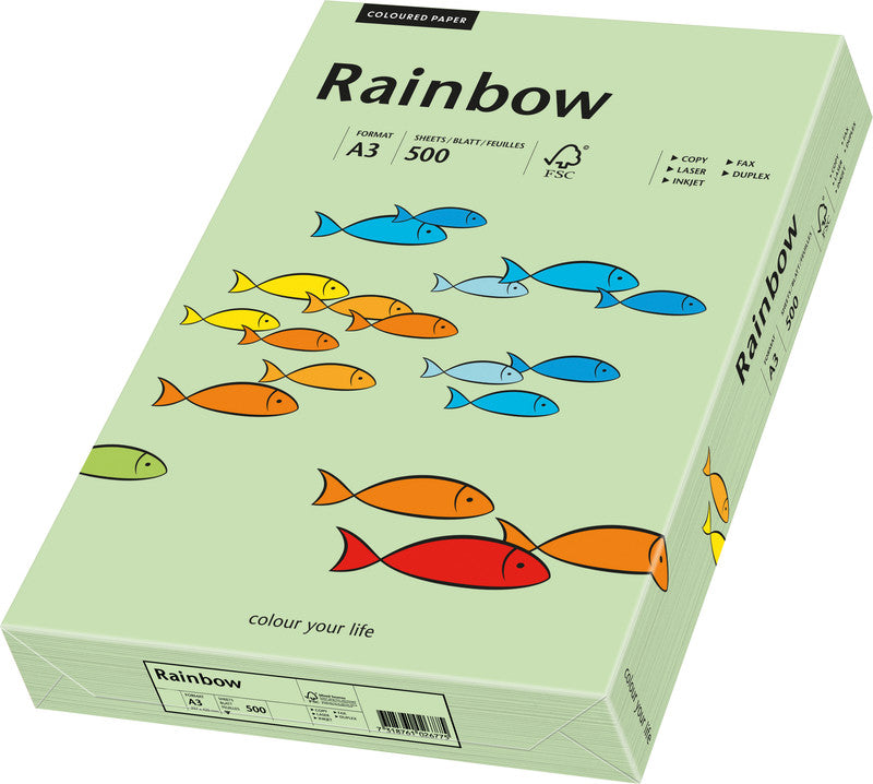 Rainbow Kopierpapier – A3, 80 g/m², mittelgrün – für Inkjet, Laser, Kopierer – FSC – 500 Blatt