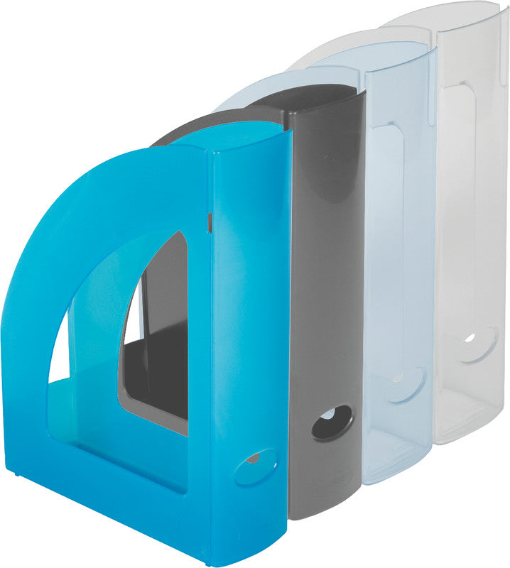 Q-Connect C4 Stehsammler – mit Griffloch, 80 mm, Hellblau, Kunststoff