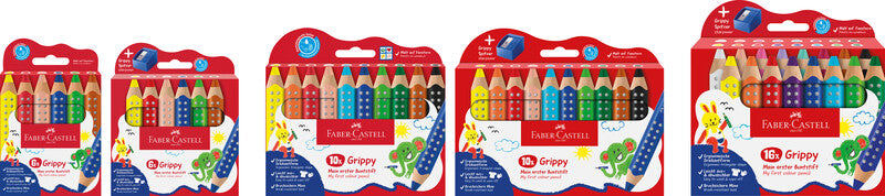 Faber-Castell 3-in-1 Farbstifte Grippy – 6 Farben, im Kartonetui, Ø 3 mm, dreikantig