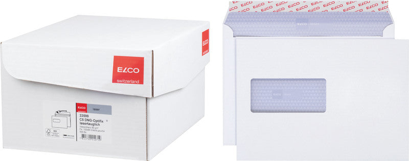 Elco Couvert C5, Fenster links, selbstklebend, hochweiss, 100 g/m², lasertauglich, mit Innendruck – 500 Stk.