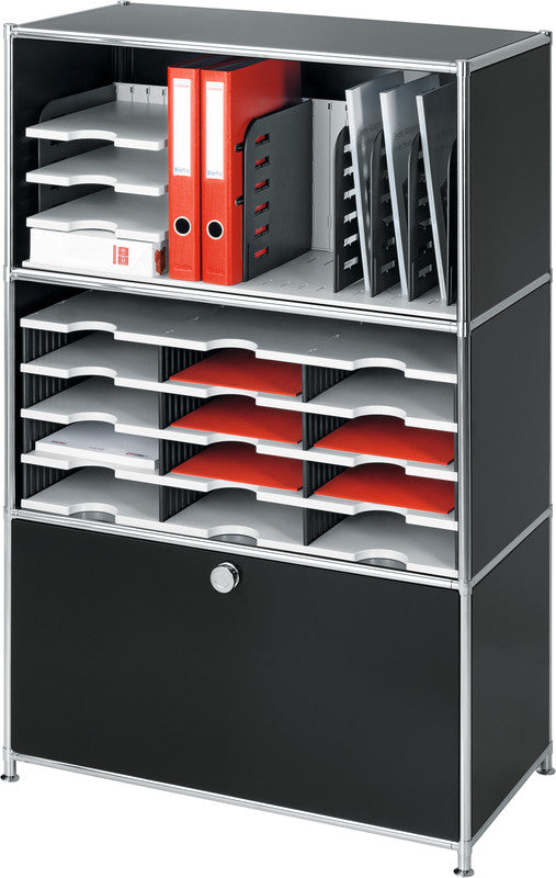 Styro Briefkorb – Kunststoff, 7 Fächer, stapelbar, schwarz, B 723 × H 248 × T 304 mm