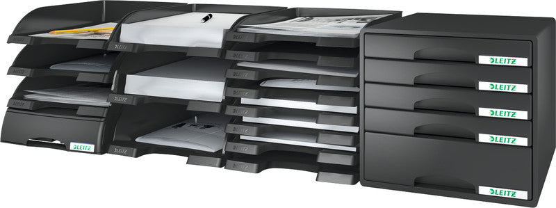 Leitz Briefkorb – mit Griffausschnitt, mit Beschriftungsfeld, matt, schwarz, B 255 × H 70 × T 357 mm