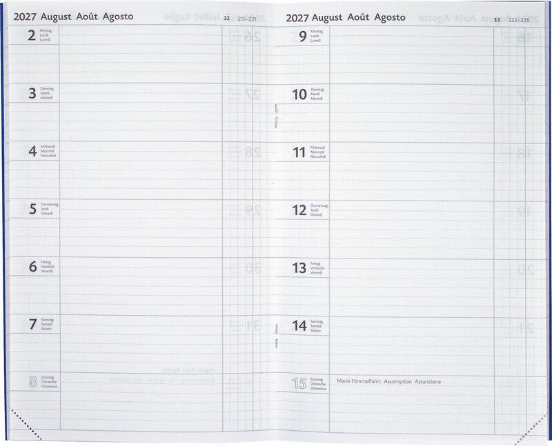 Biella Agenda – 1 Woche/1 Seite, gebunden, 15 × 24 cm, Jan–Dez, 2026, Dunkelblau, PEFC