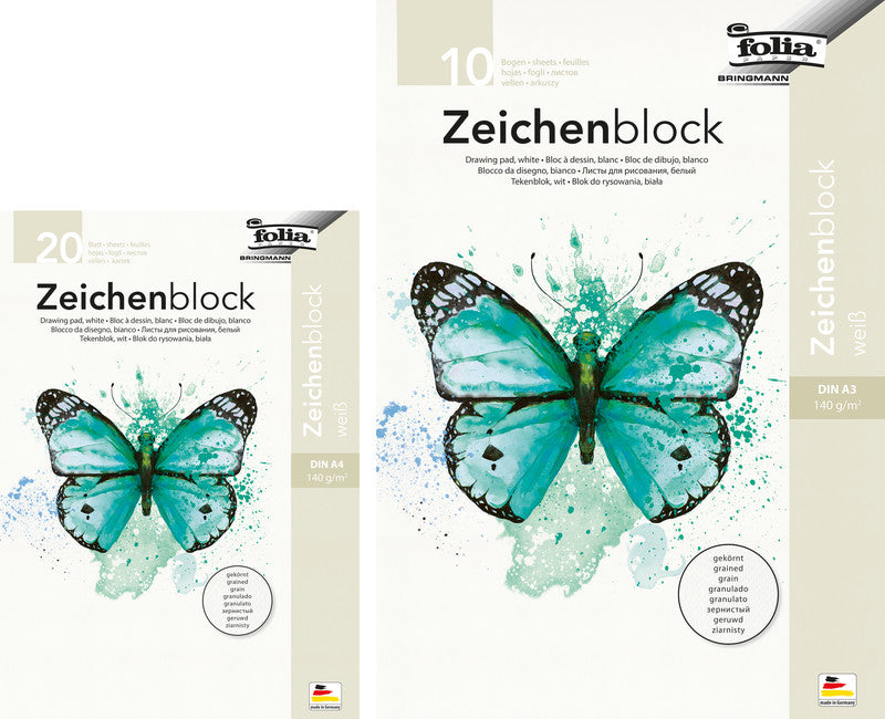 Folia Zeichenblock A3, 140 g/m², 10 Blatt, Weiss, Strukturiert, Geleimt, PEFC, Recycelt
