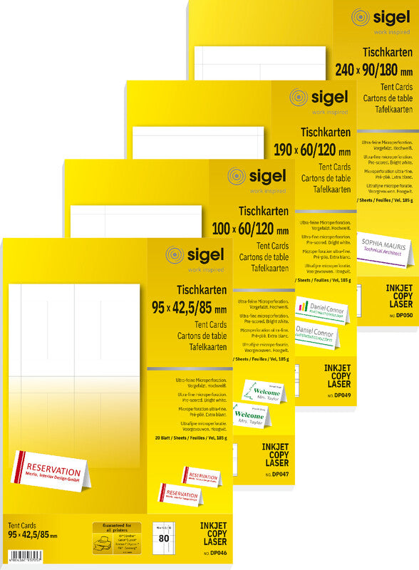 Sigel Tischkarten 100 × 120 mm, 185 g/m², weiss, Papier, vorgefalzt – für Inkjet, Laser, Kopierer – 40 Karten