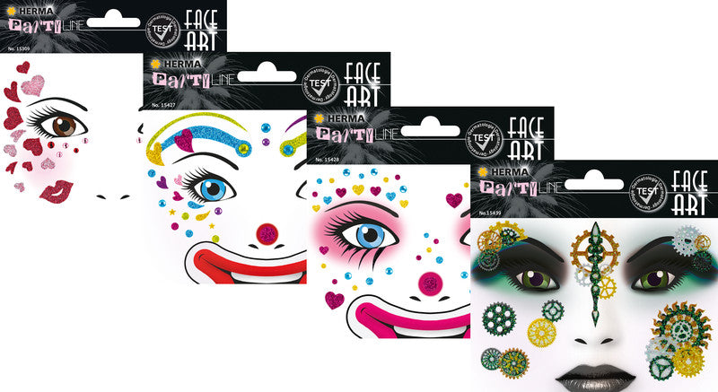 HERMA Face-Art-Sticker aus Glitterfolie, mehrfarbig, Motiv Clown Annie, 127 × 91 mm, 1 Blatt, wiederablösbar
