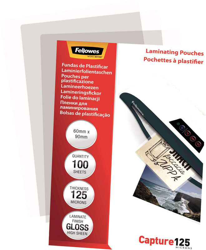 Fellowes Laminierfolien 60 × 90 mm – 125 µm, glänzend, 100 Stück