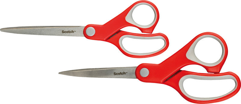Scotch Universalschere – 18 cm, Edelstahl, für Rechts- und Linkshänder, abgerundet, Kunststoff, Rot