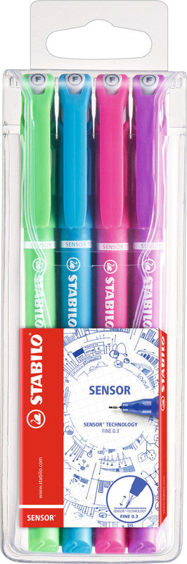 STABILO Sensor Fineliner Etui – 4er Etui, 0,3 mm, 4 Farben, Cap-Off