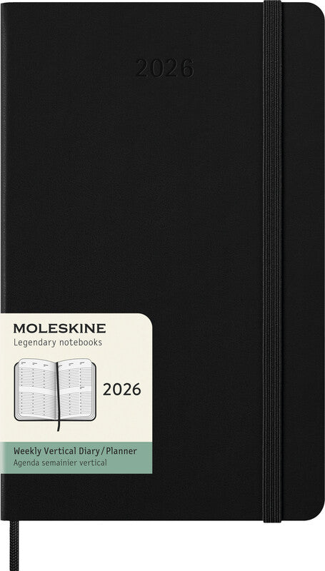 Moleskine Agenda – 1 Woche/2 Seiten, gebunden, 13 × 21 cm, Jan–Dez, 2026, Englisch, Schwarz, FSC