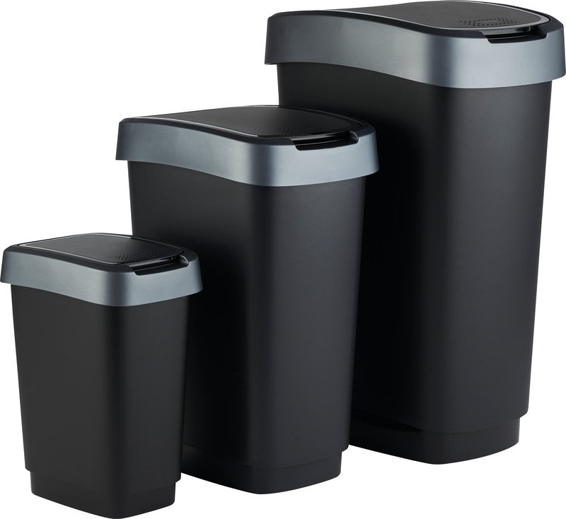 Rotho Abfallcontainer – 25 l – mit Deckel – Kunststoff, Silber – B × H × T 252 × 476 × 333 mm