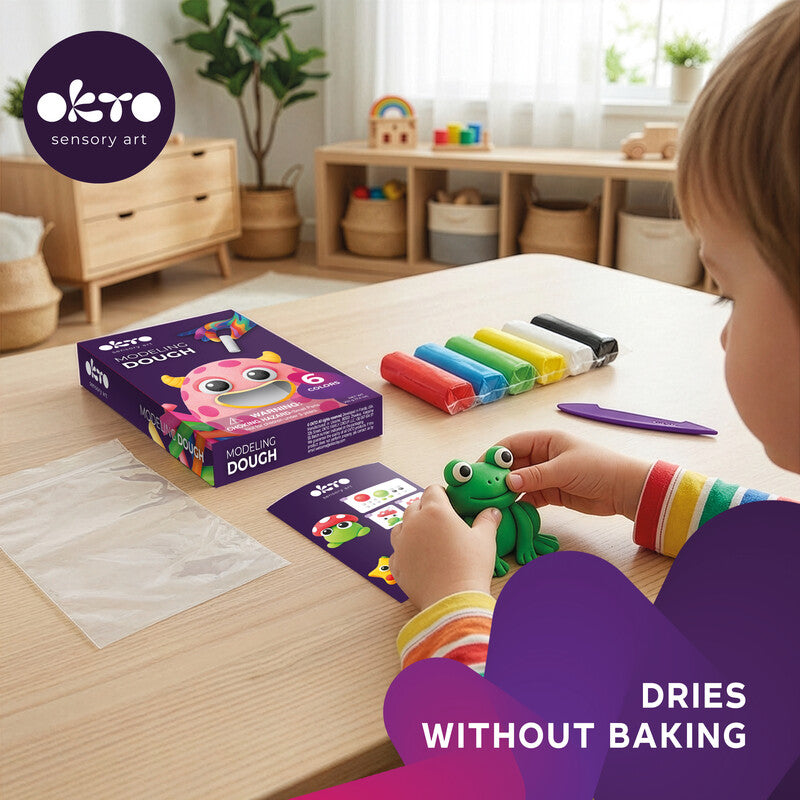 Okto sensory art Knete-/Modelliermasse-Set – 6 × 35 g – lufthärtend – sortiert – ab 3 Jahren