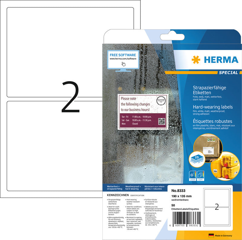 HERMA Schuletiketten – 70 × 37 mm, 600 Stk, 25 Bogen, Folie, permanent haftend