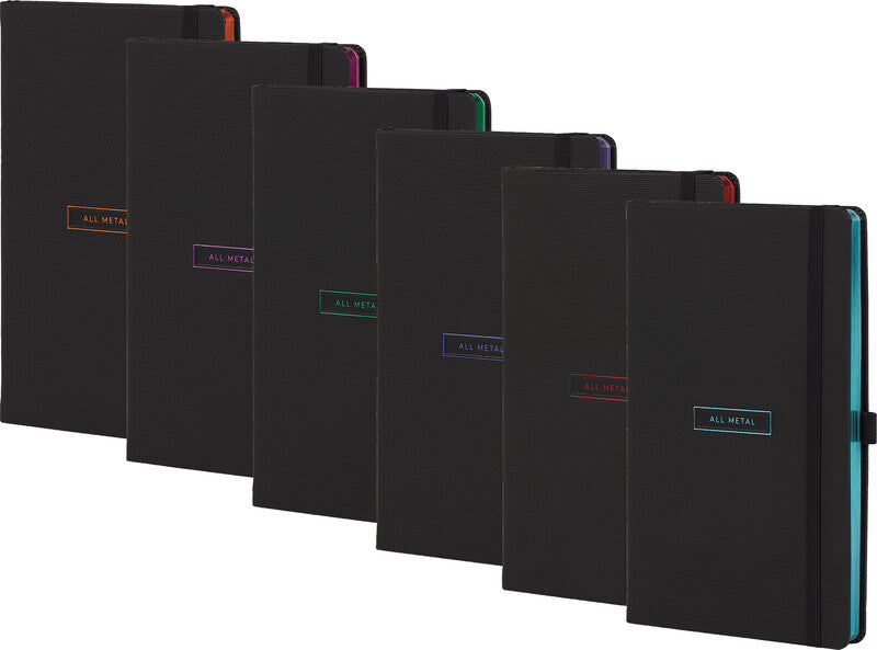 Castelli Notizbuch, 130 × 210 mm, liniert, Leimbindung, Hardcover, 192 Seiten, 80 g/m² – schwarz