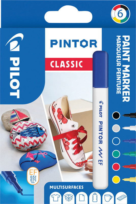 Pilot Pigment-Marker Pintor Classic – Rundspitze 0,5-0,7 mm – Sortiert – 6er-Set – Deckend