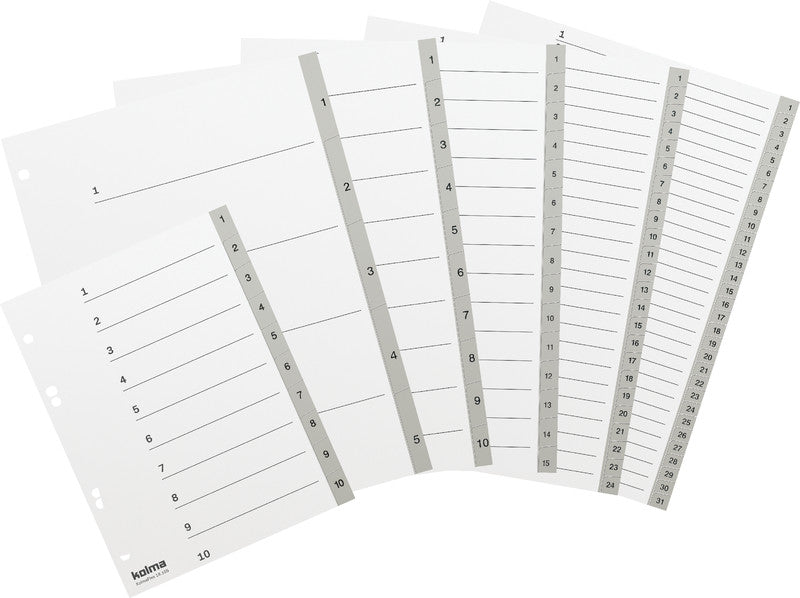 KolmaFlex Register – A4, 5-teilig, PP, grau, vorgedruckt, 4-fach Lochung