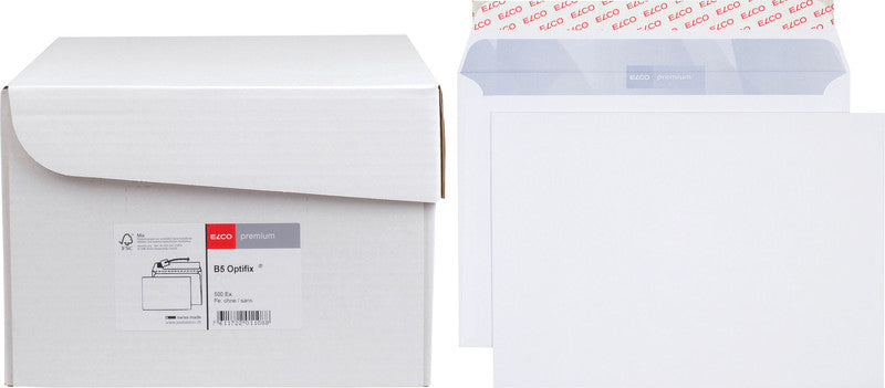 Elco Couvert B5, ohne Fenster, selbstklebend, hochweiss, 100 g/m², mit Innendruck – 500 Stk.