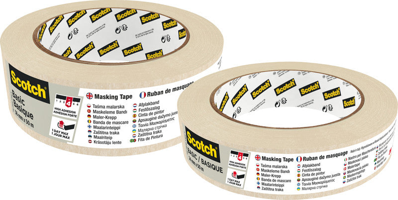 Scotch Krepp-Abdeckband – 36 mm × 50 m, beige, für raue Oberflächen, rückstandsfrei bis 1 Tag