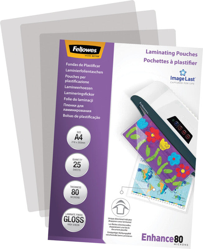 Fellowes Laminierfolien A4 – 80 µm, glänzend, 25 Stück