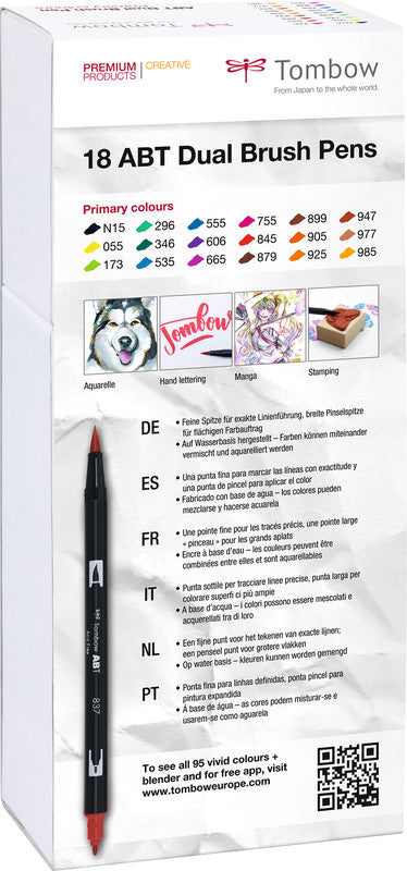 Tombow Filzstifte ABT Dual Brush Pen, auswaschbar, 18 Farben