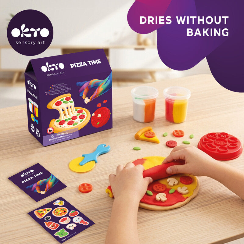 Okto sensory art Pizza Time – Lufthärtendes Knete-/Modelliermasse-Set – 6 Farben, 200 g – Ab 3 Jahren