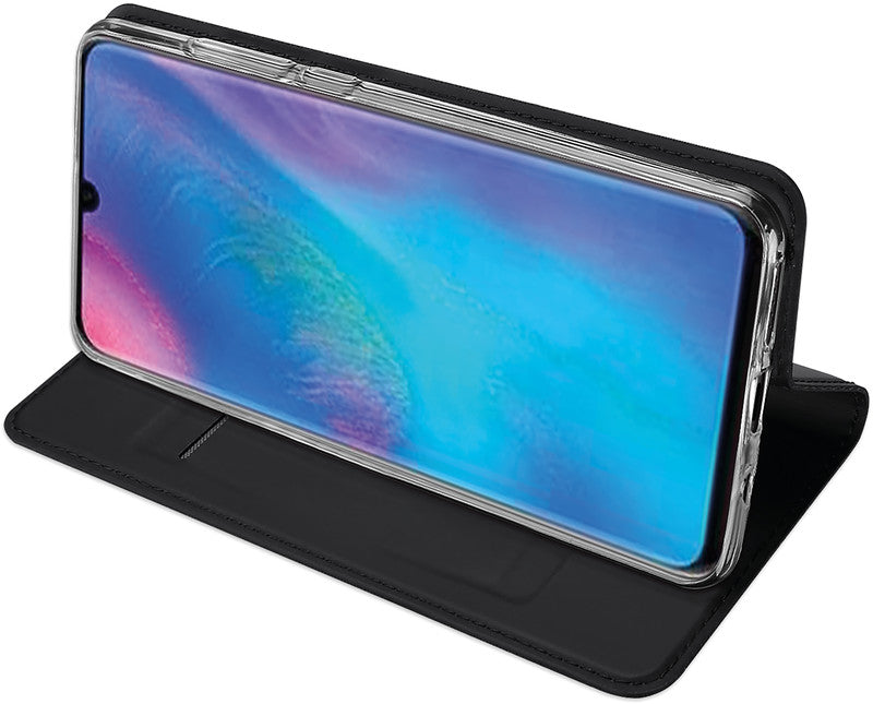 Dux Ducis Booklet-Hülle – für Huawei P30 lite – schwarz – Kunstleder – mit Kartenfach, Magnetverschluss