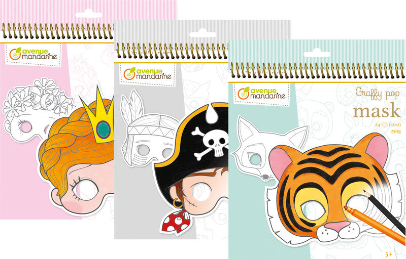 Avenue mandarine Graffy Pop Maskenmalbuch, Zeichenpapier, 20 × 25,5 cm, Mehrfarbig, ab 5 Jahren